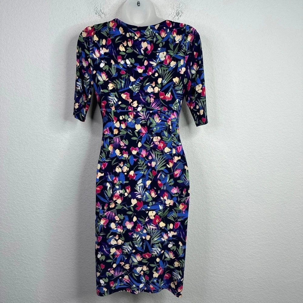 LRL Dress Womens Size 2 Floral‎ Short Sleeve Wrap Spring Romantic Easter Sheath